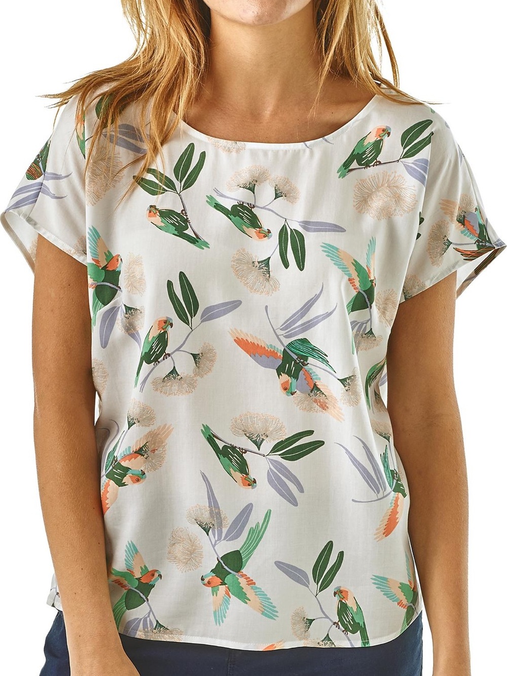 Patagonia Tropical Bird Parrot Short-Sleeve Blouse